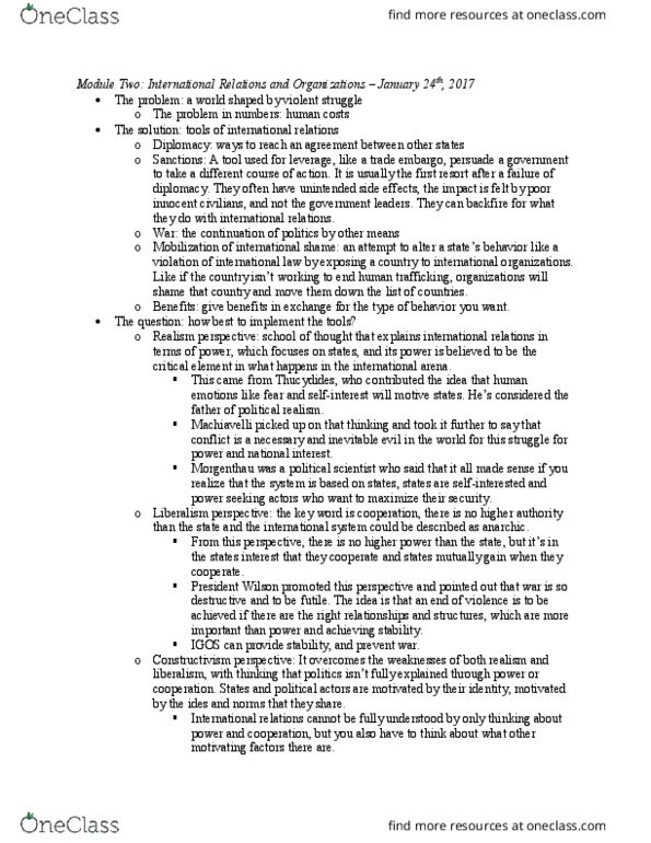 INTLSTD 101 Lecture Notes - Lecture 4: First Geneva Convention, Hague Conventions Of 1899 And 1907, Nationstates thumbnail