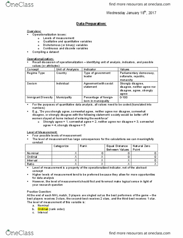 POLS 3650 Lecture Notes - Lecture 4: Agame, Operationalization, Missing Data thumbnail