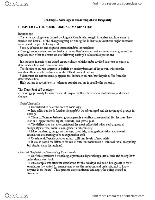 Sociology 1027A/B Chapter Notes - Chapter 1-2: Latent Learning, Social Inequality, Industrial Revolution thumbnail