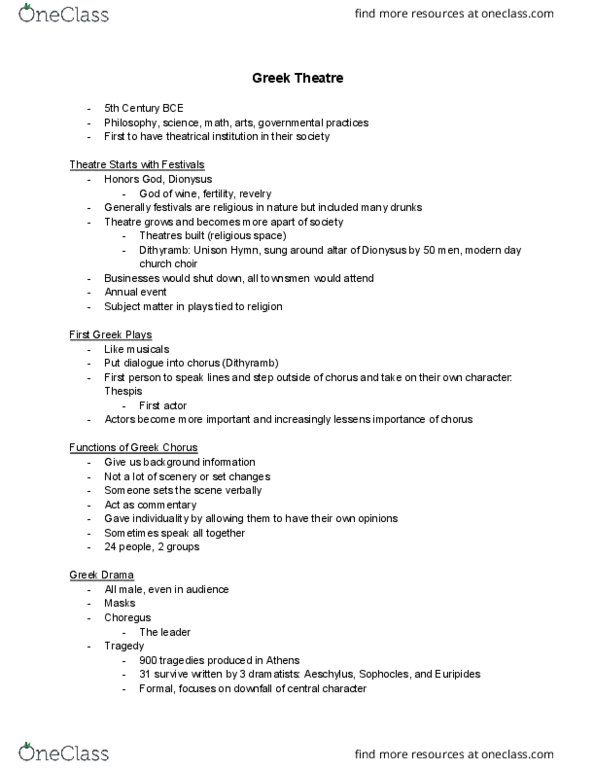 THAR 281 Lecture Notes - Lecture 3: The Three Stooges, Sophocles, Euripides thumbnail