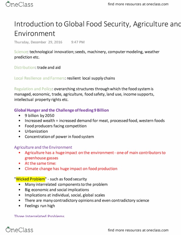 ENSC 315 Lecture Notes - Lecture 1: Hunger, Millennium Development Goals, Food Security thumbnail