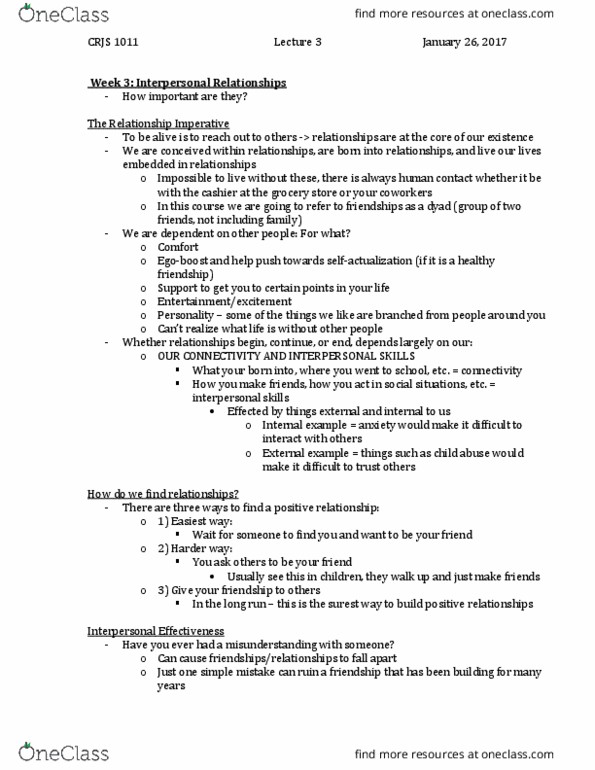 CRJS 1011 Lecture Notes - Lecture 3: Emotional Isolation, Social Isolation, Experiential Learning thumbnail