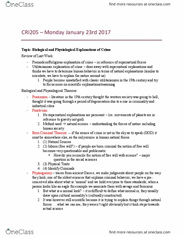 CRI205H1 Lecture Notes - Lecture 3: Pessimism, Eugenics, Craniometry thumbnail