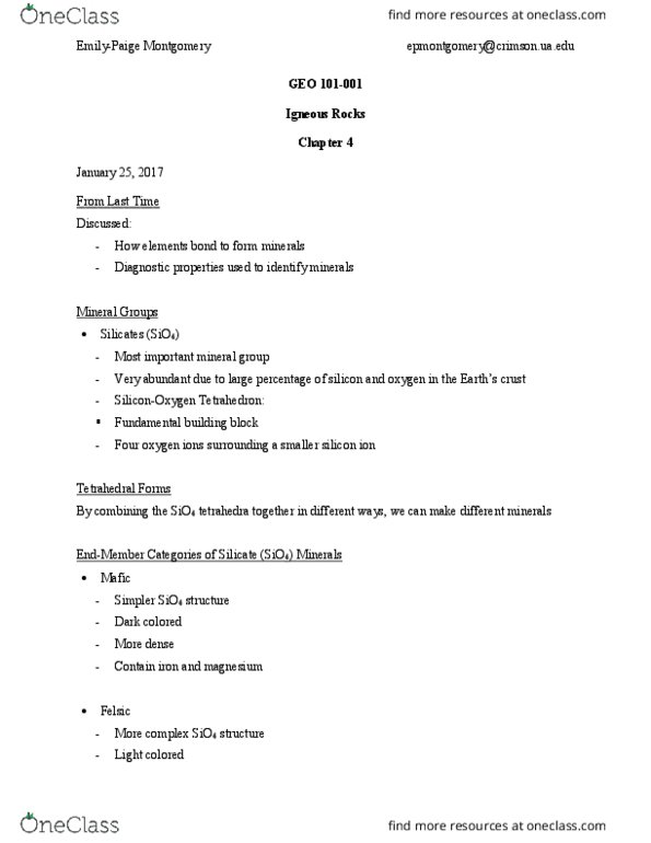 GEO 101 Lecture Notes - Lecture 6: Volatiles, Extrusive Rock, Geothermal Gradient thumbnail