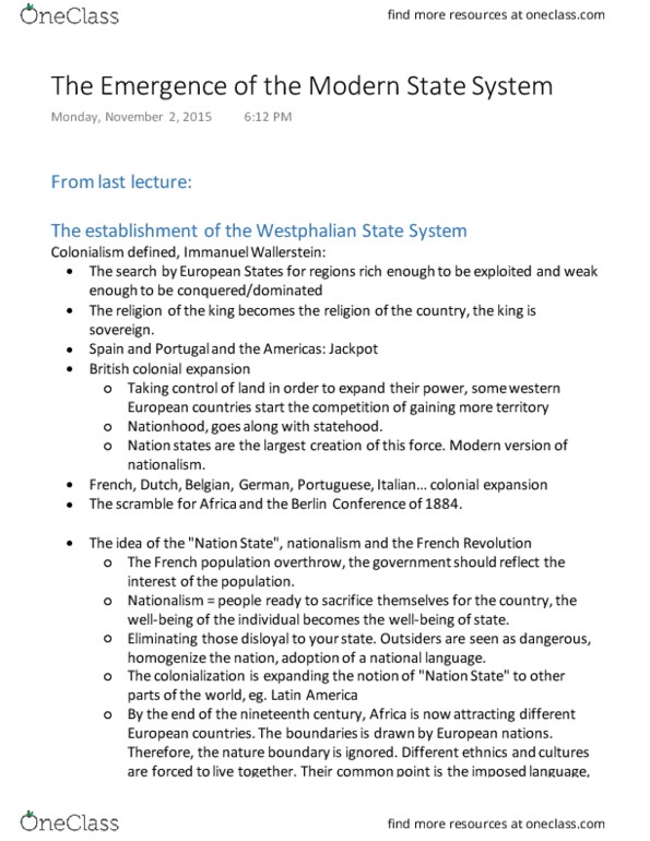 POL208Y1 Lecture Notes - Lecture 6: Wilsonianism, Financial Centre thumbnail