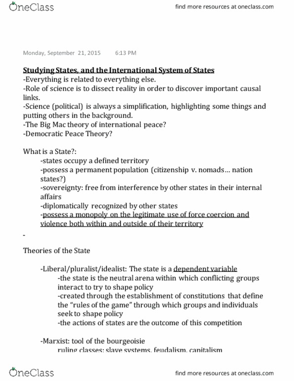 POL208Y1 Lecture Notes - Lecture 2: Nicos Poulantzas, Security Dilemma, Democratic Peace Theory thumbnail