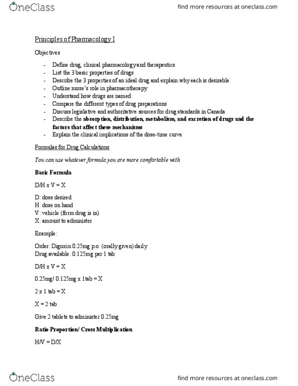 NURS 2004 Lecture Notes - Lecture 1: Drug Metabolism, Nitroglycerin, Pharmacodynamics thumbnail