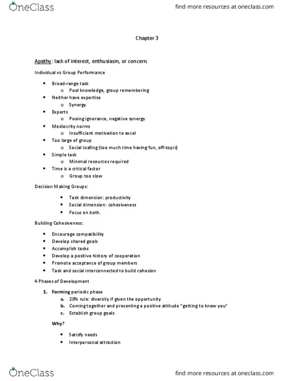 CTAC 359 Lecture Notes - Lecture 3: Social Loafing, Interpersonal Attraction thumbnail