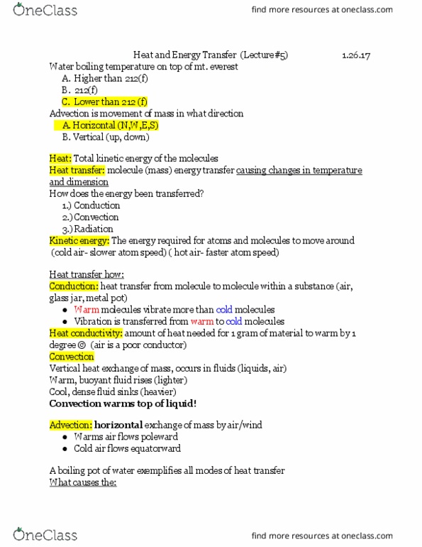 ATMO 170A1 Lecture Notes - Lecture 5: Heat Transfer, Latent Heat, Advection thumbnail