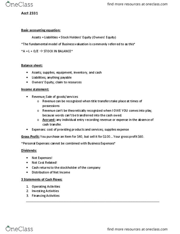 ACCT 2331 Lecture Notes - Lecture 1: Sole Proprietorship, Net Income, Financial Accounting thumbnail