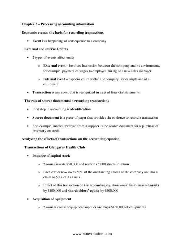 ACC 100 Chapter Notes - Chapter 3: Source Document, Accounting Equation, Retained Earnings thumbnail