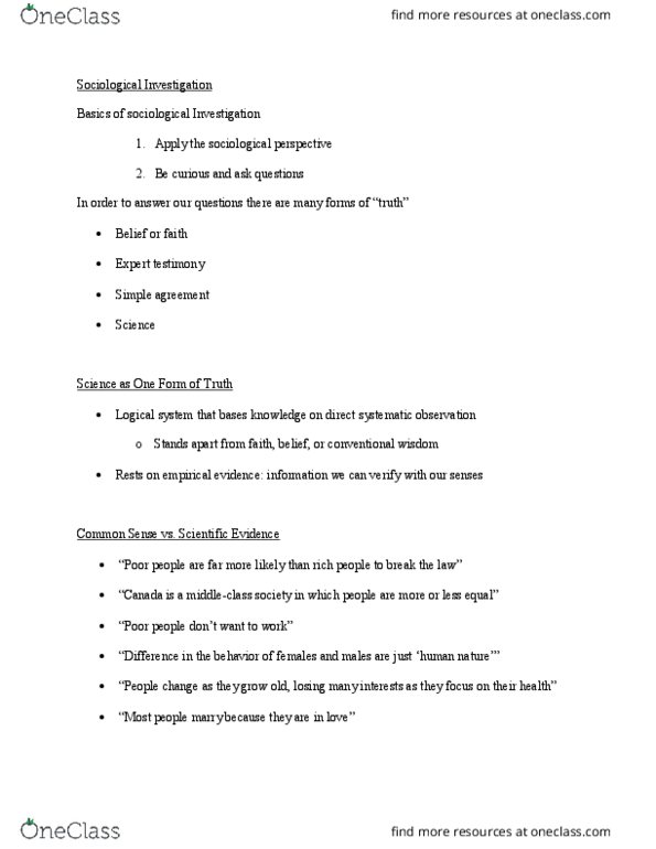 SOC 1100 Lecture Notes - Lecture 2: Spurious Relationship, Human Behavior, Harriet Martineau thumbnail