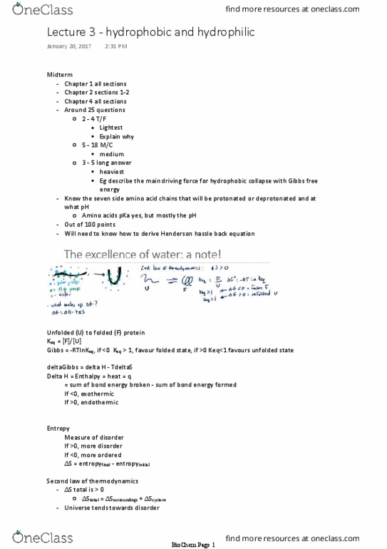 BCH 2333 Lecture Notes - Lecture 3: Logarithmic Scale, Enthalpy, Acid Dissociation Constant thumbnail