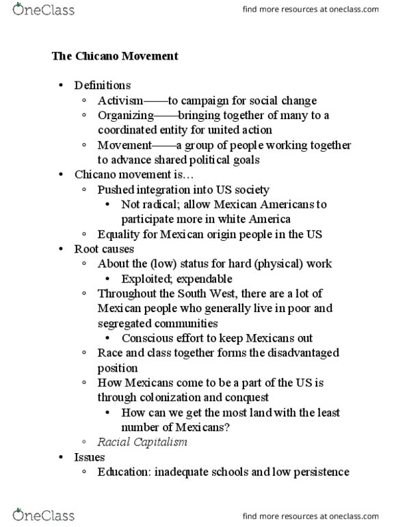 GE CLST 20B Lecture Notes - Lecture 3: Ed Case, Mexican Americans, Chicano Movement thumbnail