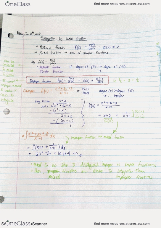 MATH128 Lecture 5: Jan 13th- Integration by partial fractions thumbnail