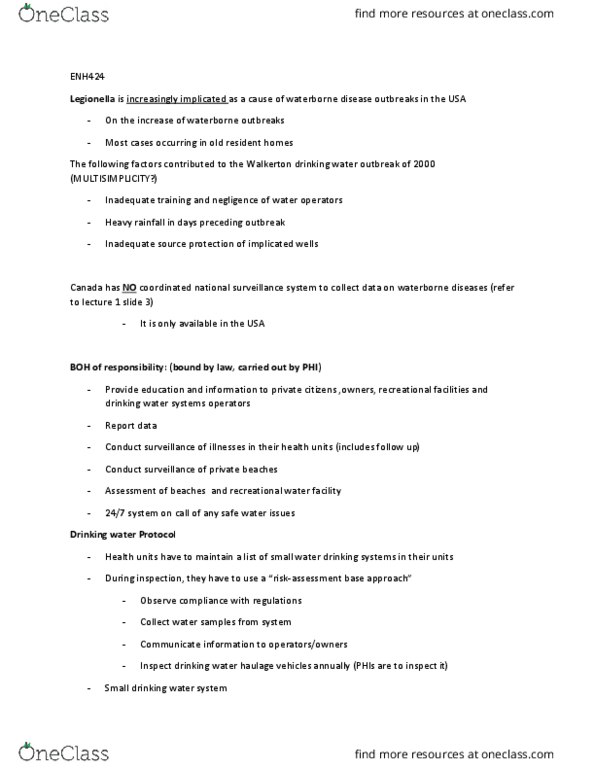 ENH 424 Lecture Notes - Lecture 2: Chloramine, Safe Drinking Water Act, Disinfectant thumbnail