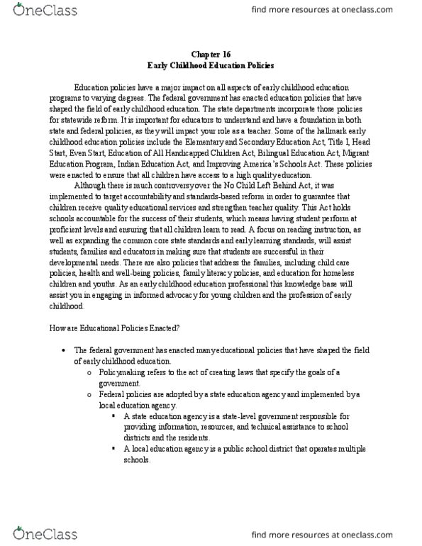 ECED 2105 Lecture Notes - Lecture 16: Bilingual Education Act, Kindergarten, Migrant Education thumbnail