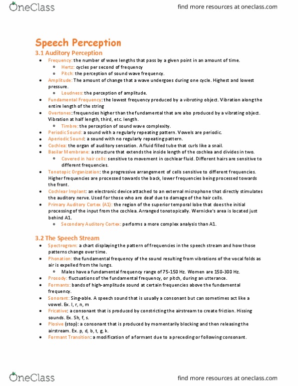 Psychology 2134A/B Chapter Notes - Chapter 3: Baby Talk, Spectrogram, Fundamental Frequency thumbnail