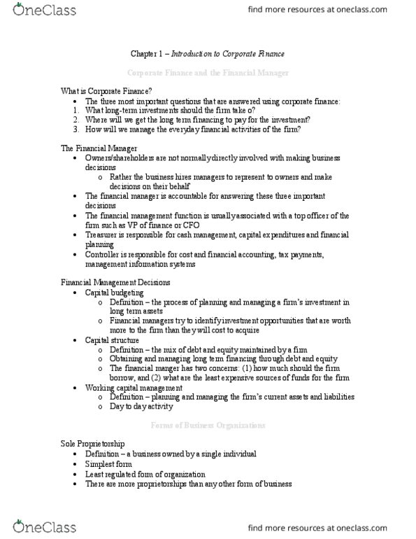 Management and Organizational Studies 2310A/B Chapter Notes - Chapter 1: Issued Shares, Double Taxation, Joint-Stock Company thumbnail