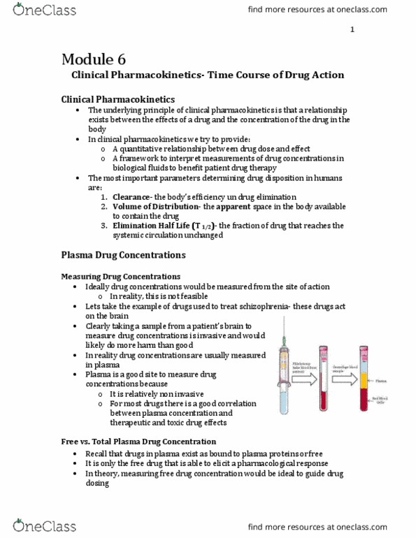 Pharmacology 2060A/B Lecture Notes - Lecture 6: Bioavailability, Pharmacotherapy, Therapeutic Drug Monitoring thumbnail