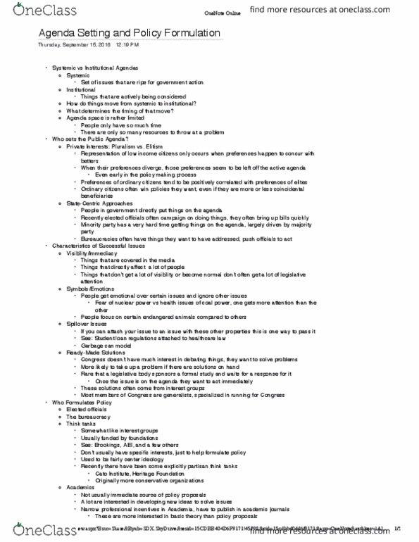 PSCI 3325 Lecture Notes - Lecture 16: Cato Institute, Public Agenda, Microsoft Onenote thumbnail