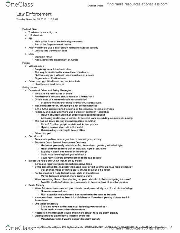 PSCI 3325 Lecture Notes - Lecture 4: Microsoft Onenote, Second Amendment To The United States Constitution, Mandatory Sentencing thumbnail