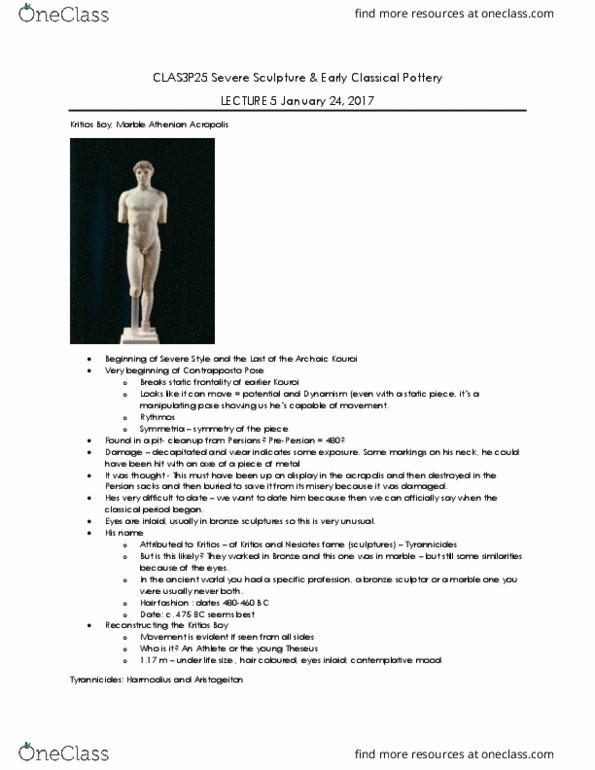 CLAS 3P25 Lecture Notes - Lecture 5: Hubris, Artemision Bronze, Homoeroticism thumbnail