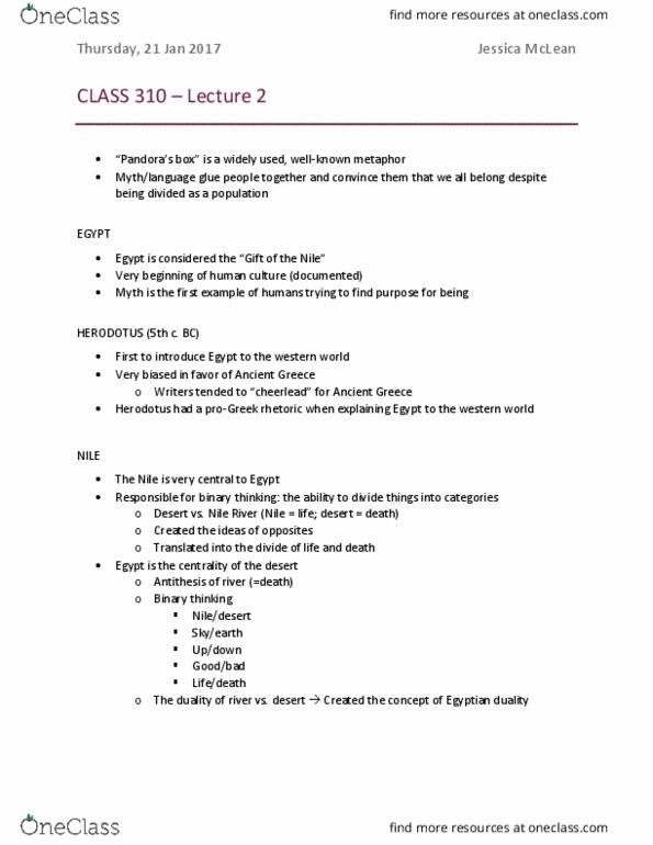 CLASS 310 Lecture Notes - Lecture 2: Great Pyramid Of Giza, Antithesis, Floor Plan thumbnail