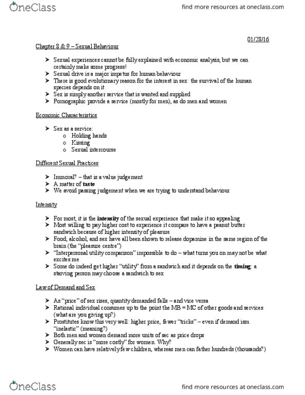 ECN 340 Lecture Notes - Lecture 3: Peanut Butter, Sexual Intercourse, Holding Hands thumbnail