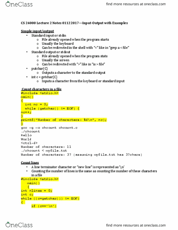 CS 24000 Lecture Notes - Lecture 2: Gnu Compiler Collection, Grep, Standard Streams thumbnail