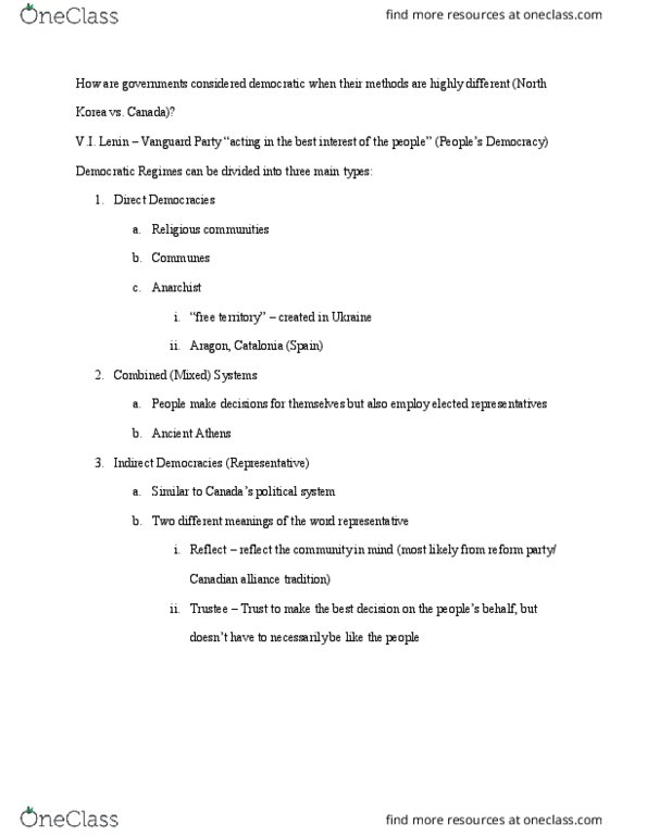 POLS 1150 Lecture Notes - Lecture 9: Authoritarianism, Nomenklatura, Civil Society thumbnail