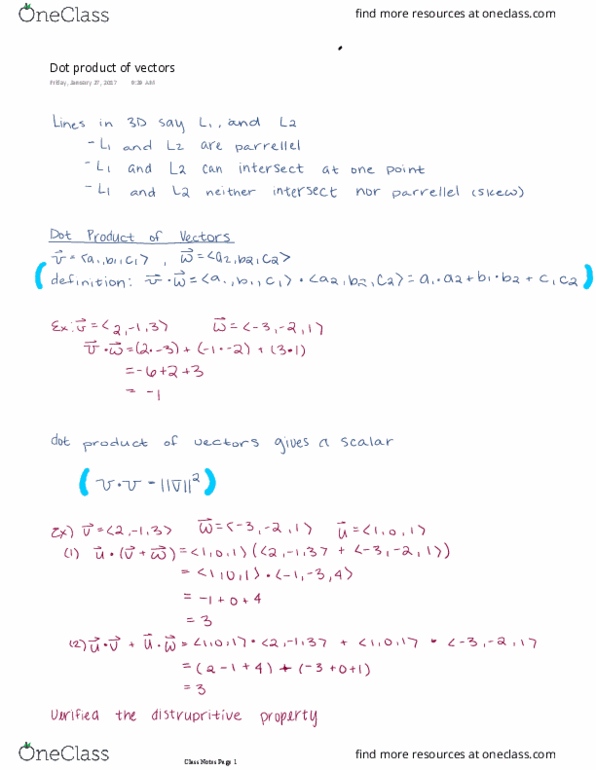 MATH 2163 Lecture Notes - Lecture 4: New Zealand Am Class Electric Multiple Unit, Dot Product thumbnail