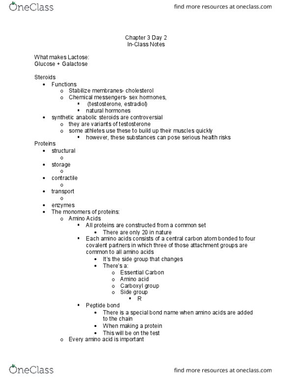 BSC 108 Lecture Notes - Lecture 6: Protein Structure, Group R, Covalent Bond thumbnail