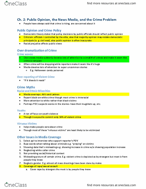 SOCI 1300 Chapter Notes - Chapter 2: White-Collar Crime, Stereotype, Homicide thumbnail