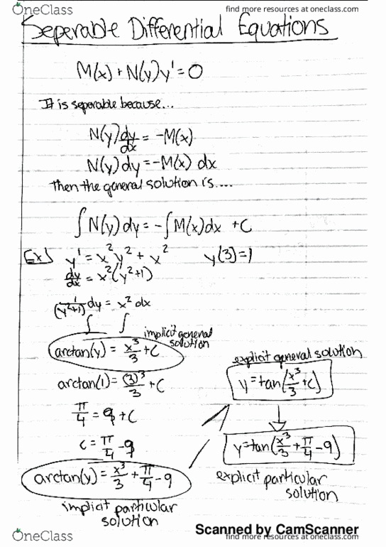 MATH 251 Lecture 3: Seperable Equations and Existance and Uniqueness Theorem thumbnail