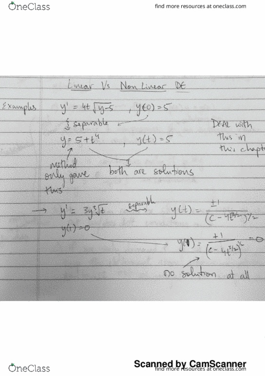 MATH 307 Lecture 7: Existance and Uniqueness of Linear and Non-linear DE Solutions thumbnail