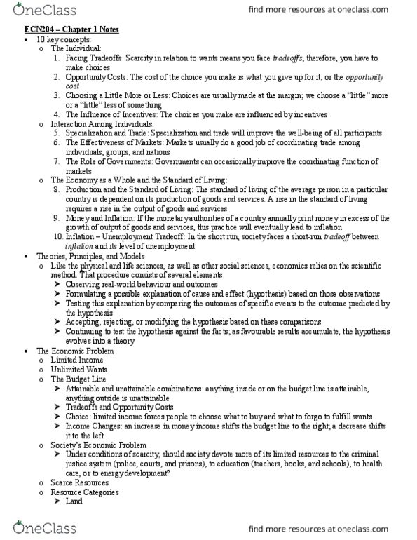 ECN 204 Lecture Notes - Lecture 1: Marginal Utility, Scientific Method, Opportunity Cost thumbnail