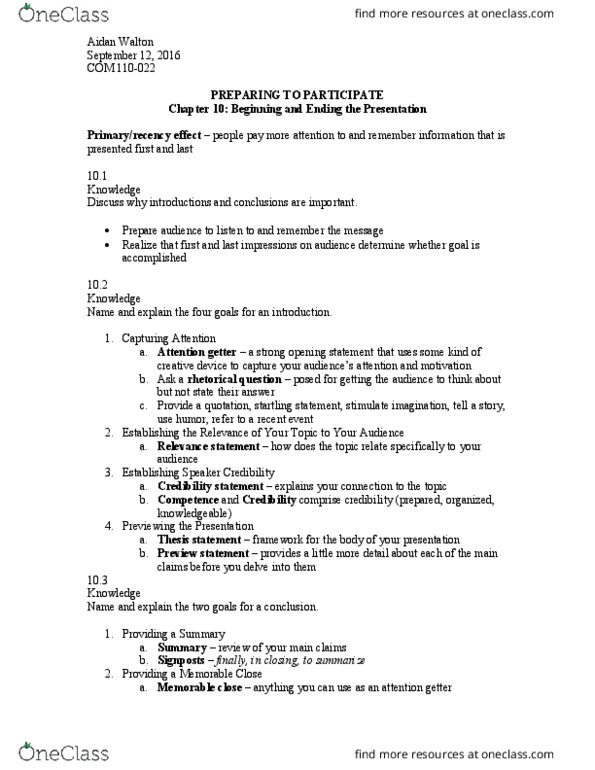 COM 110 Chapter Notes - Chapter 10: Rhetorical Question, Thesis Statement thumbnail