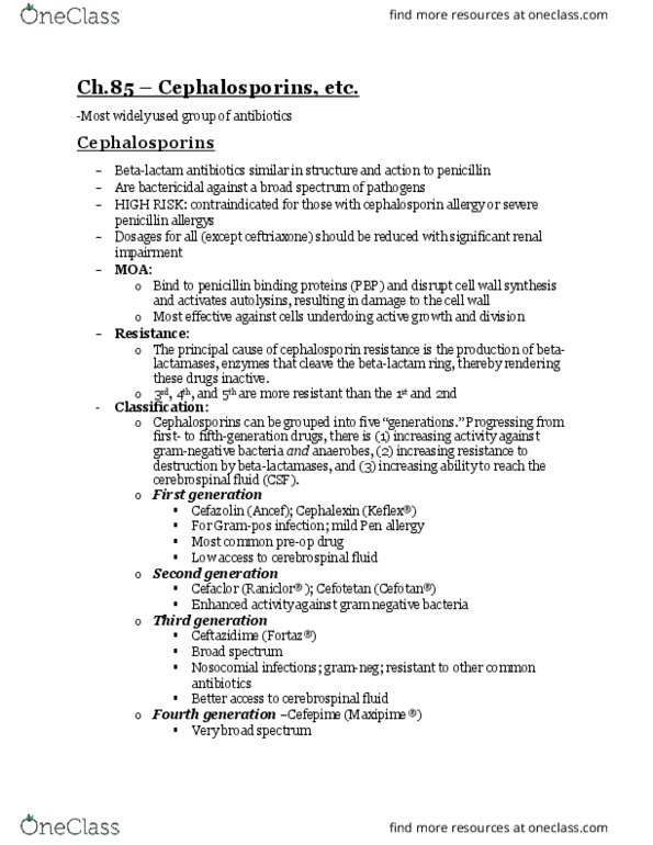 NURS 2004 Chapter Notes - Chapter 85: Side Effects Of Penicillin, Tachycardia, Hypotension thumbnail