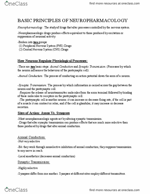 NURS 2004 Chapter Notes - Chapter 1,2,4: Neuropharmacology, Peripheral Nervous System, Axon Terminal thumbnail