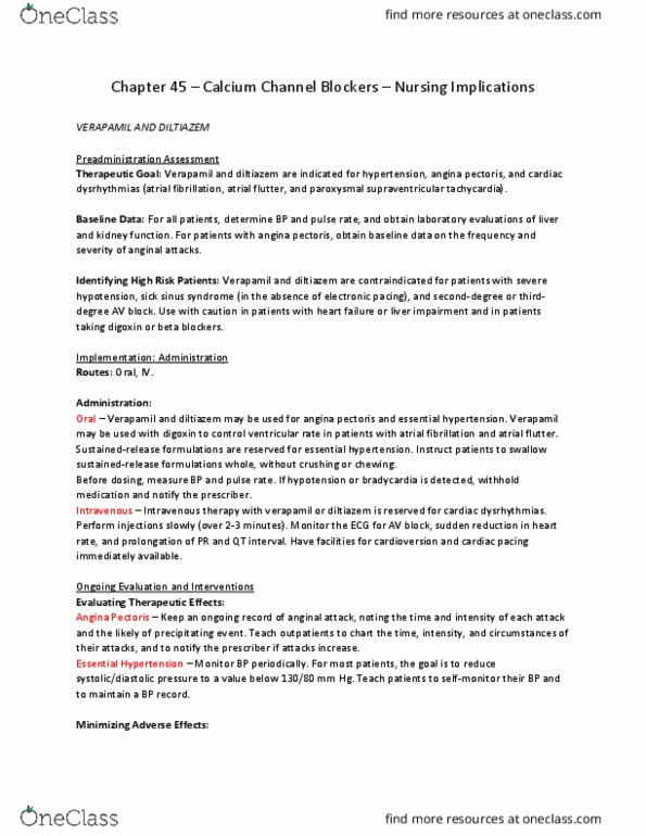 NURS 2004 Chapter Notes - Chapter 45: Atropine, Qt Interval, Atrial Fibrillation thumbnail