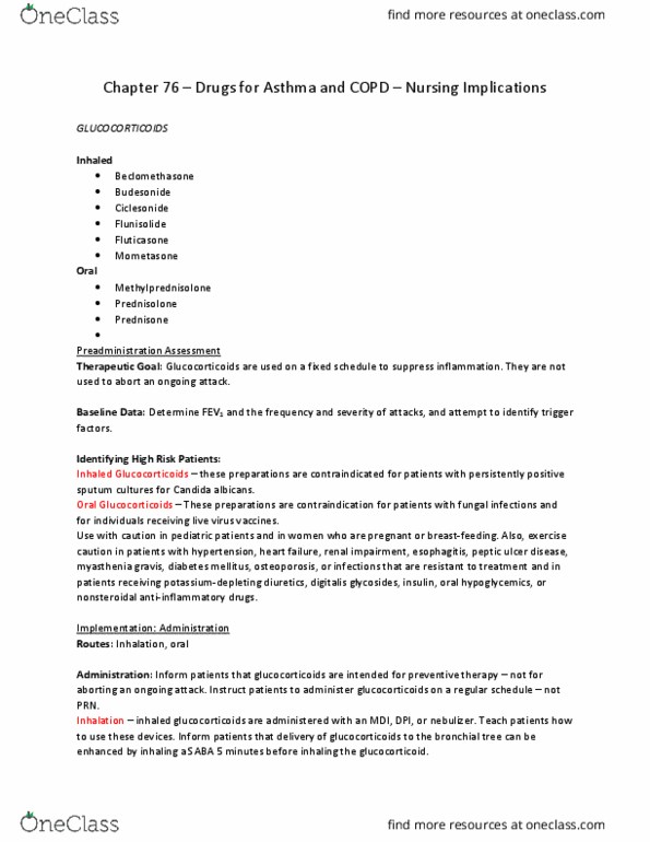 NURS 2004 Chapter Notes - Chapter 76: Mometasone Furoate, Contraindication, Nebulizer thumbnail