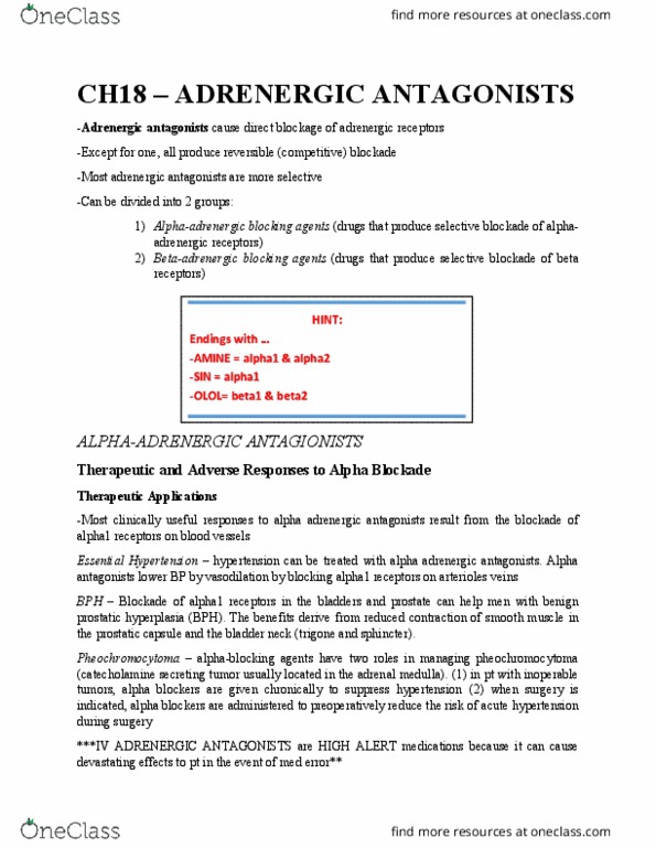 NURS 2004 Chapter Notes - Chapter 18: Pheochromocytoma, Adrenal Medulla, Arteriole thumbnail