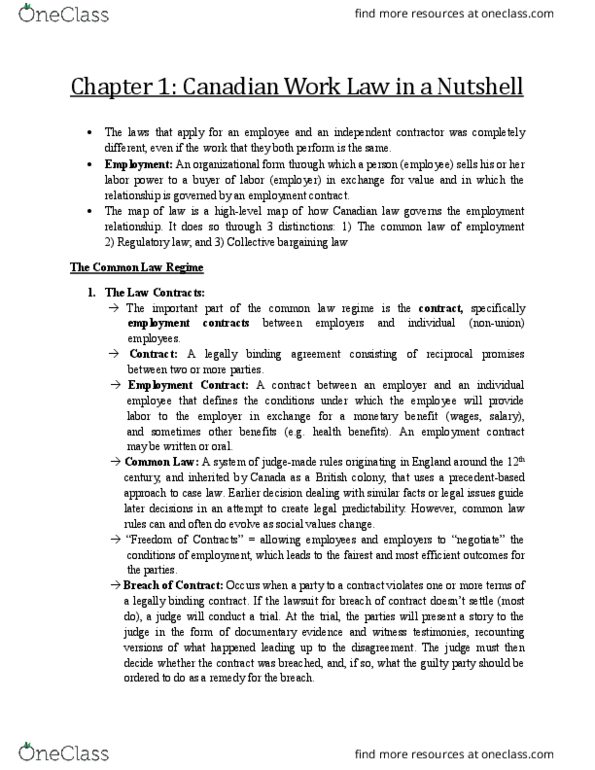 ADMS 3420 Chapter Notes - Chapter 1: Contract, Regulatory Law, Independent Contractor thumbnail