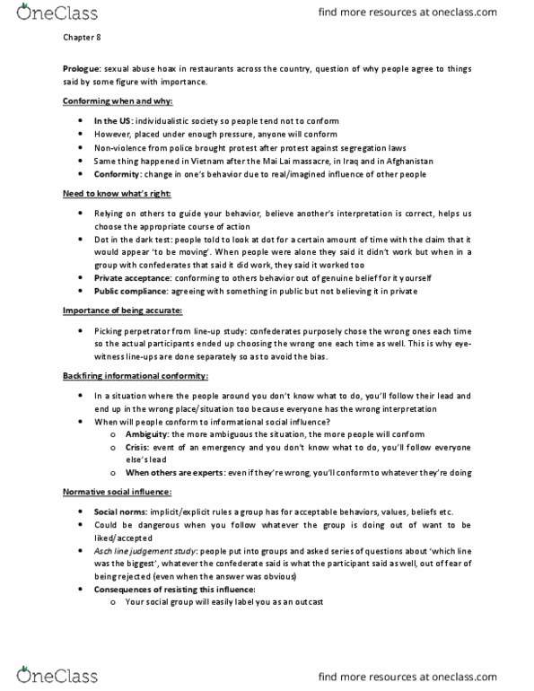 PSYCH 221 Chapter Notes - Chapter 8: Normative Social Influence, Social Proof, Controlled Burn thumbnail