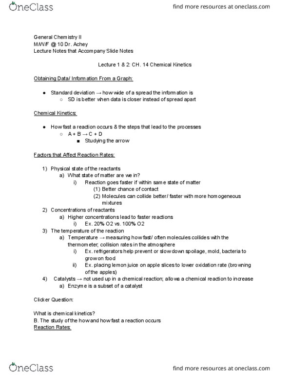 CHM 102 Lecture Notes - Lecture 1: Chemical Kinetics, Reaction Rate, Standard Deviation thumbnail