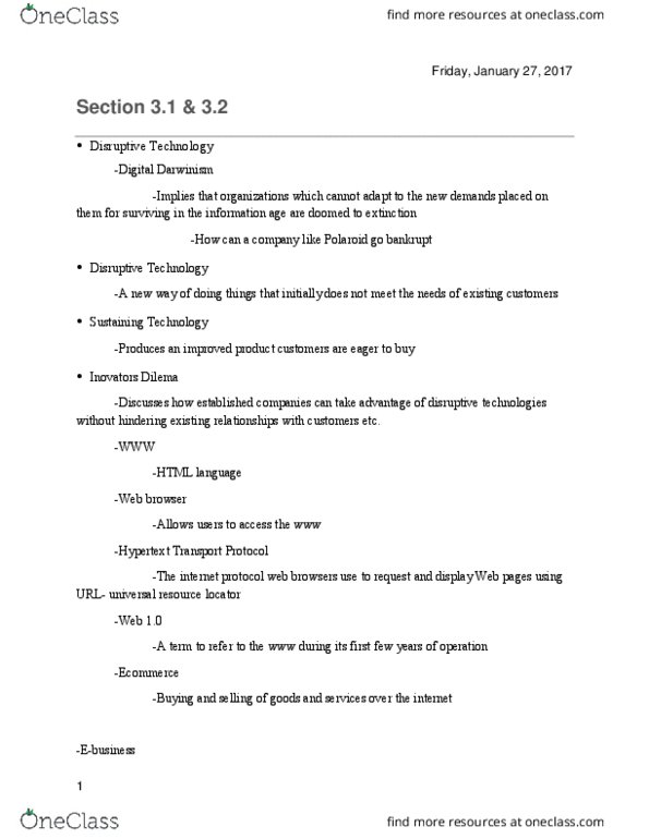 MIS 2100 Lecture Notes - Lecture 5: Web Browser, Internet Protocol, Web 2.0 thumbnail