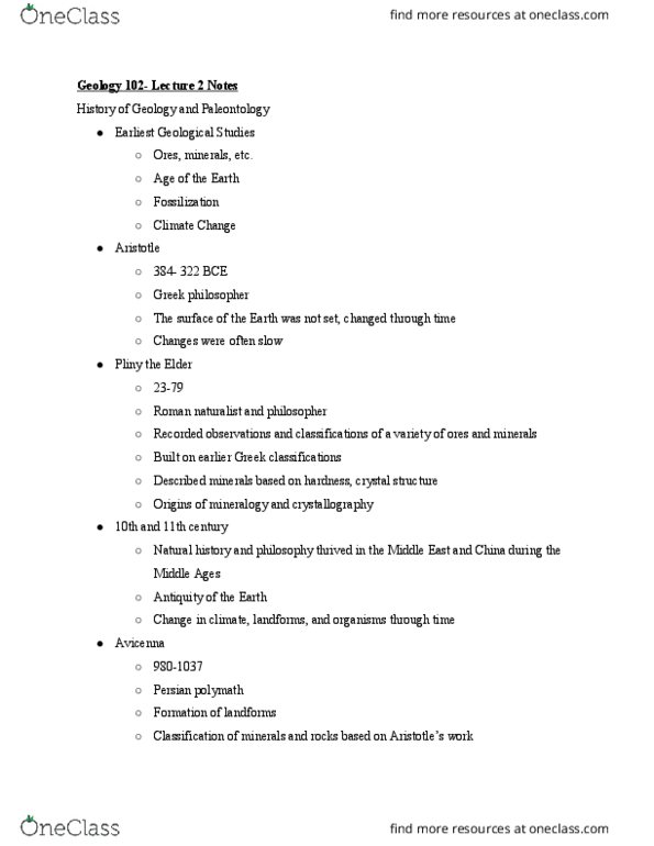 GEOL 102 Lecture Notes - Lecture 2: Linnaean Taxonomy, Shen Kuo, Nicolas Steno thumbnail