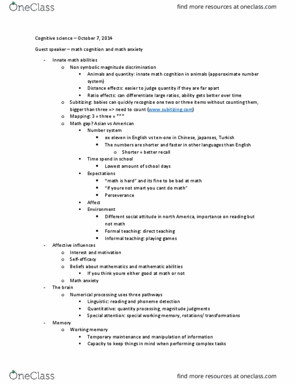 CGSC 2001 Lecture Notes - Lecture 1: Subitizing, Phoneme, Working Memory thumbnail