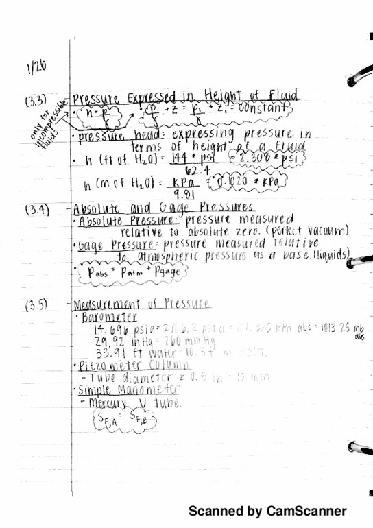 CEGR 3143 Lecture 4: 3.3-3.5: Pressure Expressed in Height of Fluid, Absolute & Gage Pressures, Measurement of Pressure thumbnail